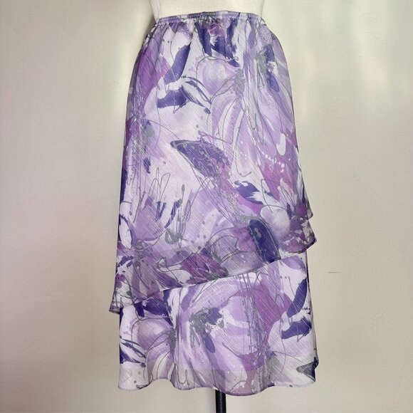 Skirt Women 16 Vintage Y2k 90s Purple Floral Ruffle Cottage Whimsigoth Fairy